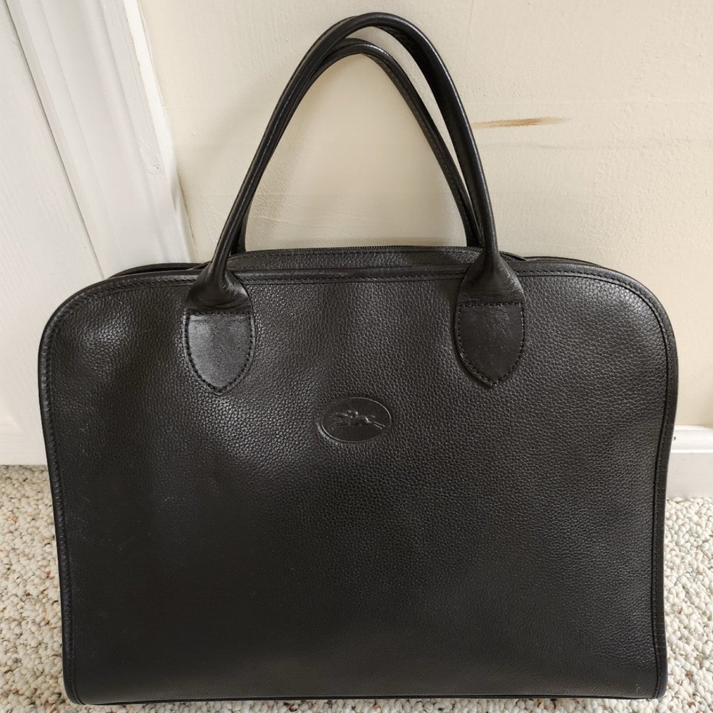 RARE - Vintage Longchamp Black Embossed Leather Accent
